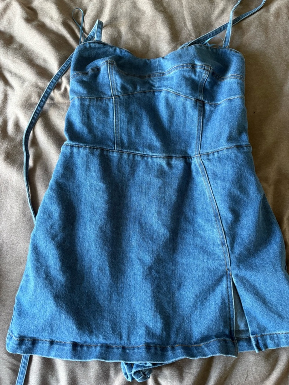 Blue Denim Mini Dress/Romper with Adjustable Straps